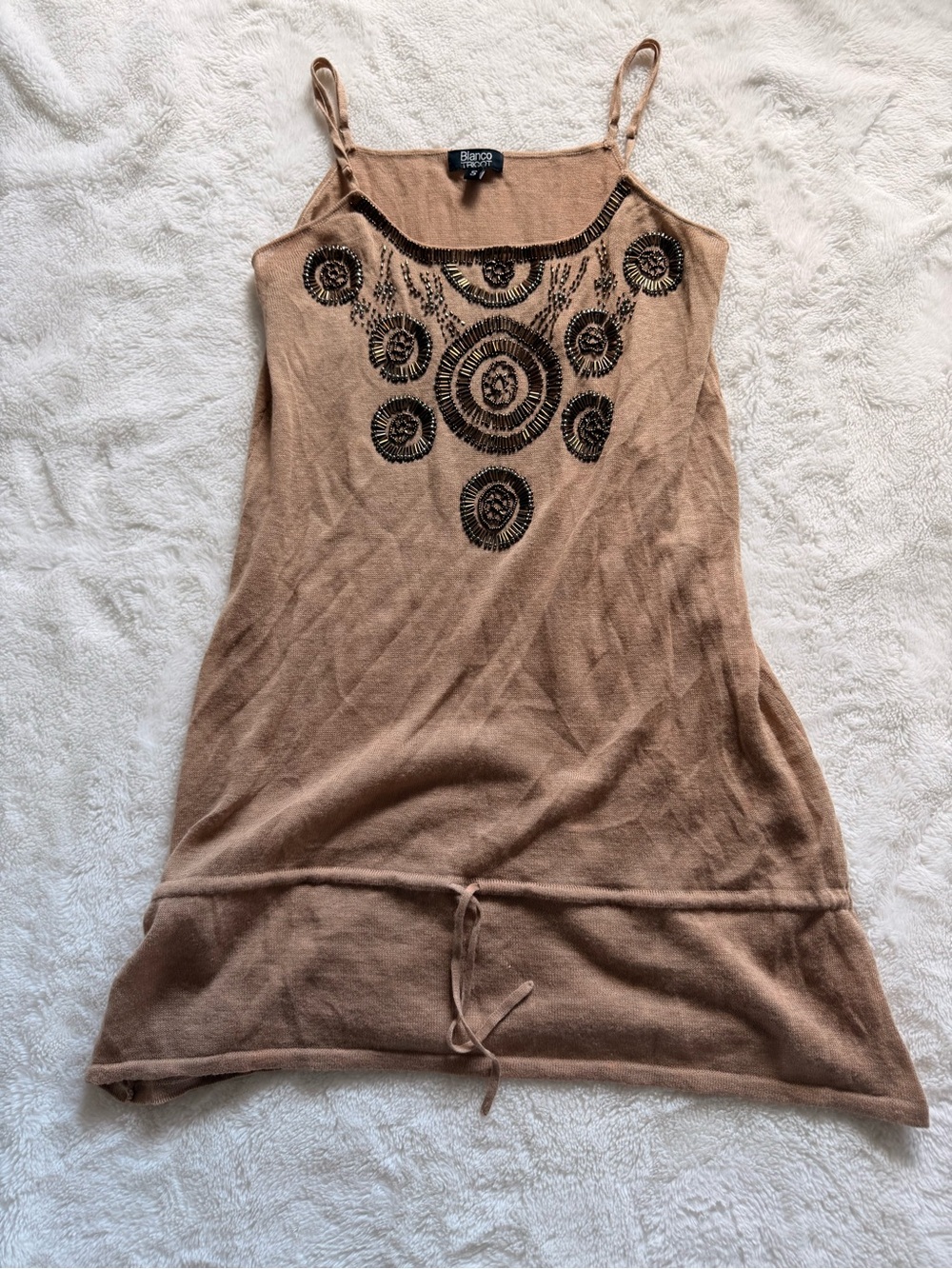 Tan Embroidered Tie-Waist Cami Top